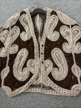 NWT Miami O Clock Hand-Crocheted Brown & Cream Women’s Cardigan Sweater